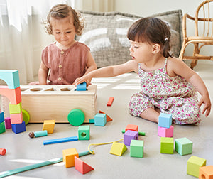 children playing with colorful blocks